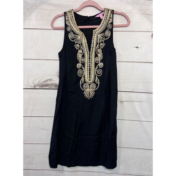 Lilly Pulitzer Black Sleeveless Dress With Gold Embellishments Size 2 Sleeveless - Picture 1 of 6
